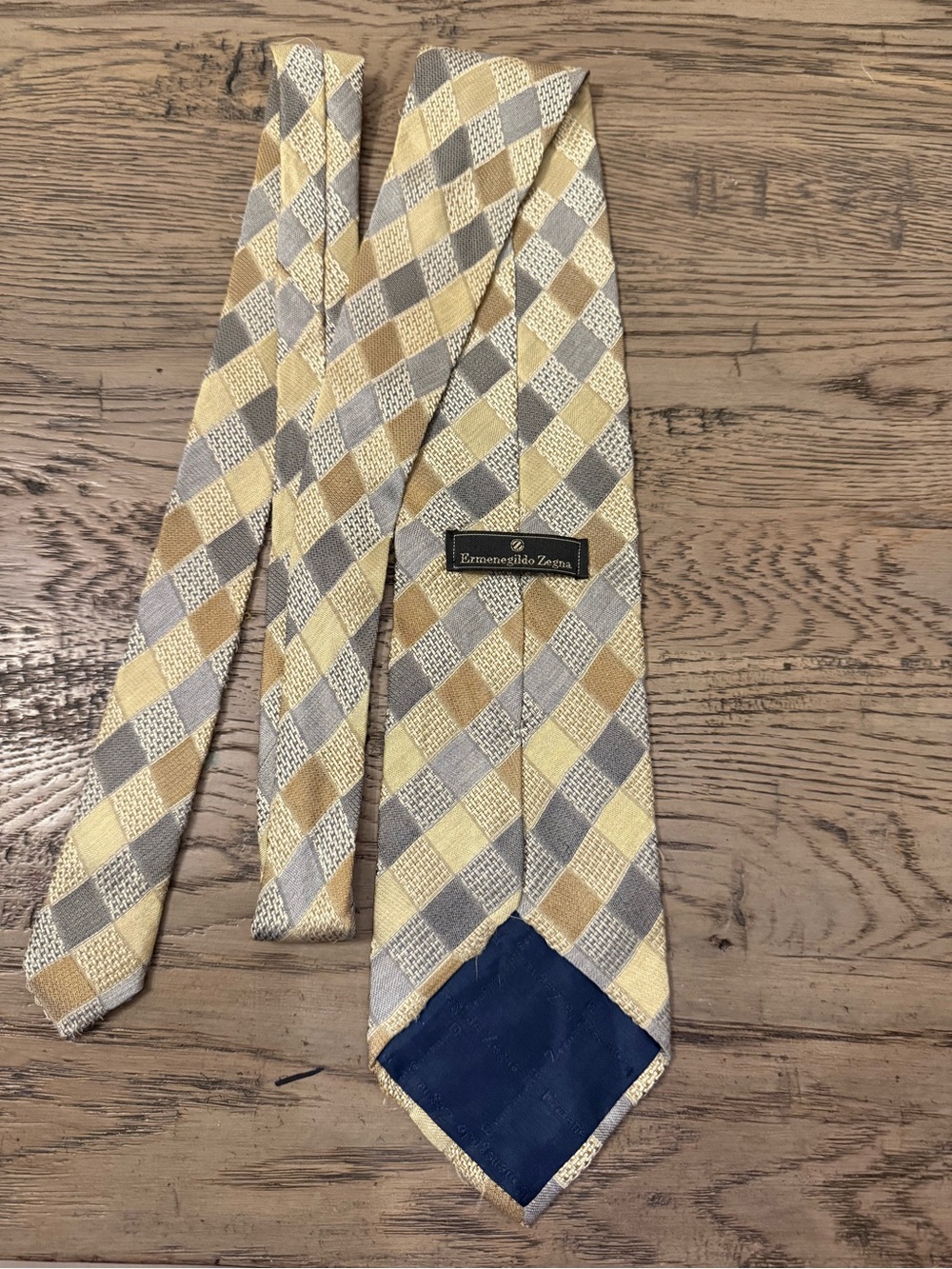 Ermenegildo Zegna Yellow and Gray Diamond-Check Silk Tie